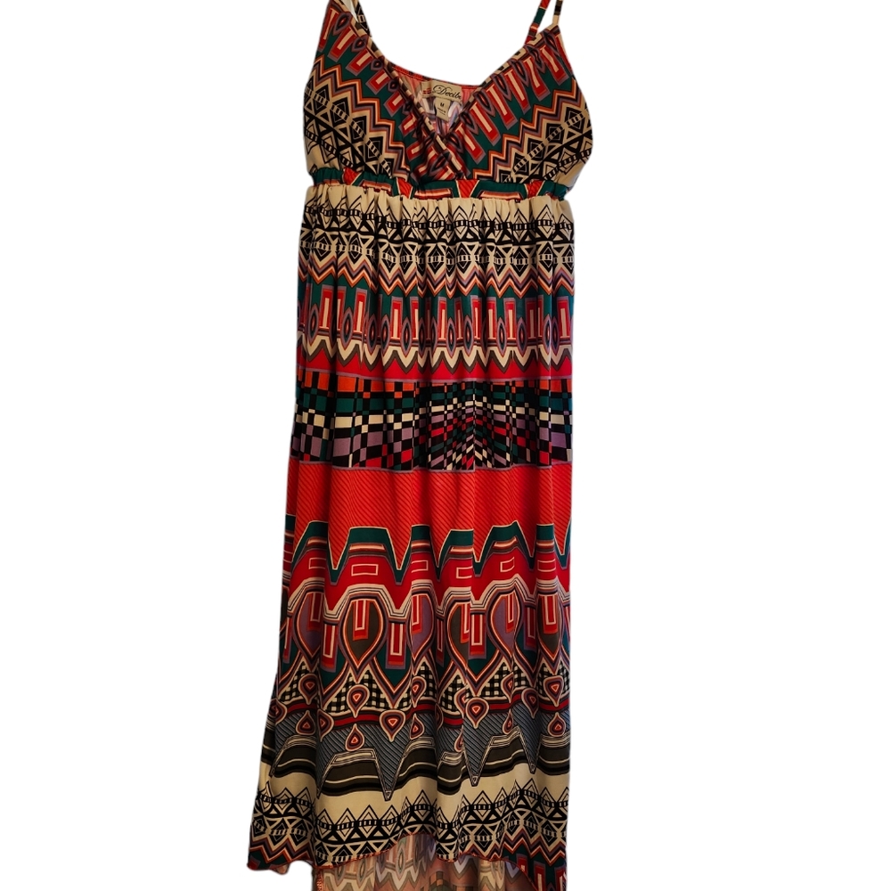 DECIBEL Maxi Sundress Women's  Size M Orange Navy White Geometric High L…